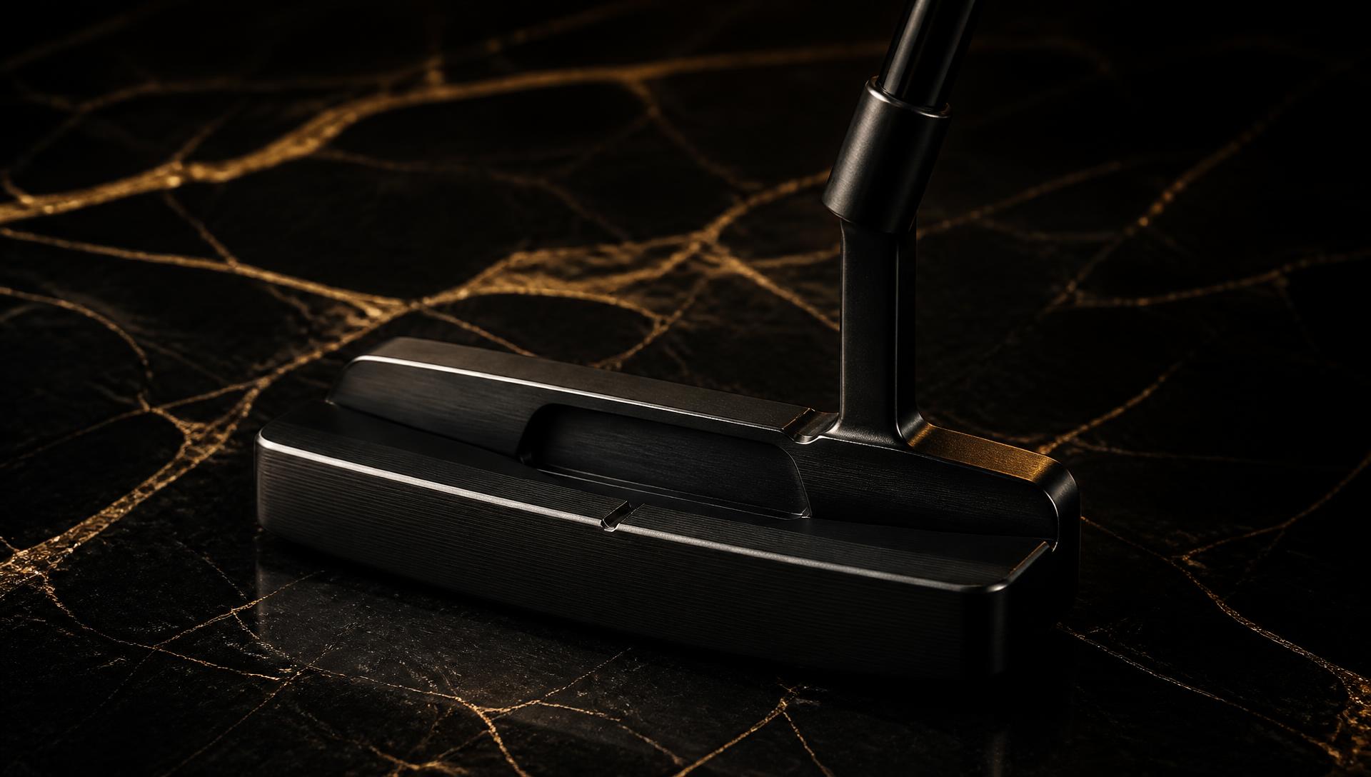 Bent Founder Edition putter resting on black and gold marble